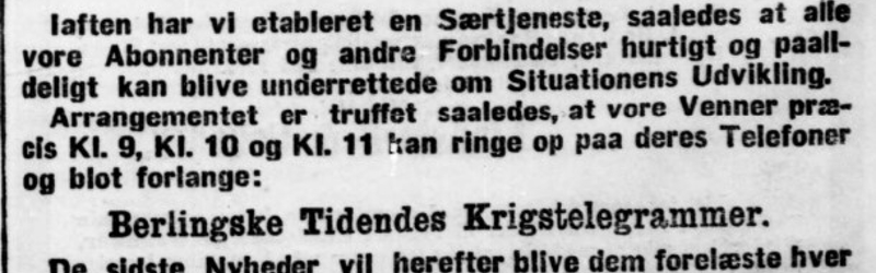 Berlingskes Krigstelegrammer. Berlingske Tidende 1.8.1914