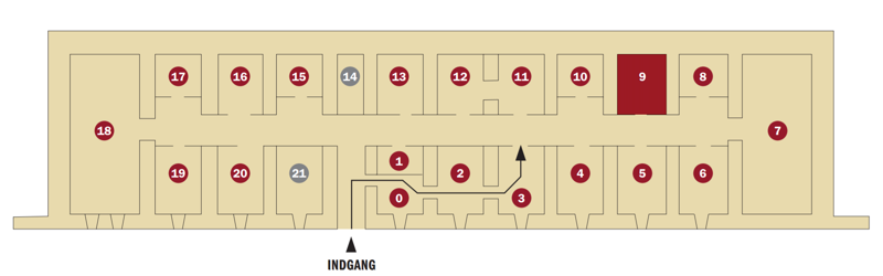 Oversigtskort over Mosede Fort, Rum 9 er markeret.
