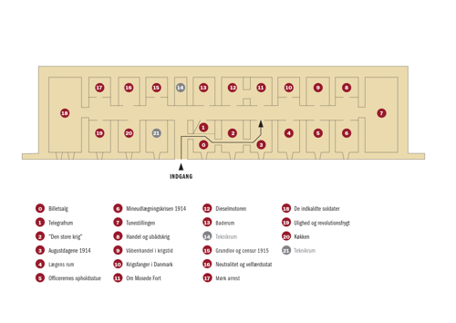 Kort over udstillingsrum i kasematterne på Mosede Fort