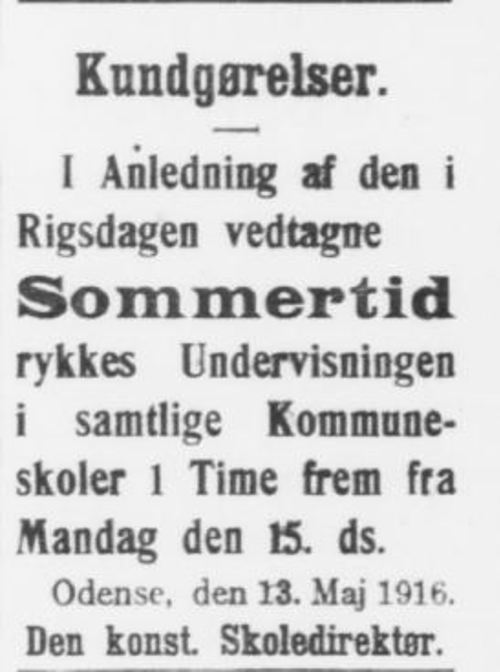 Sommertid og undervisning 1916