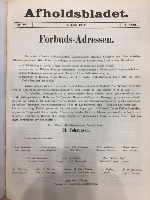 Forbuds-Adressen. Afholdsbladet 7. juni 1917