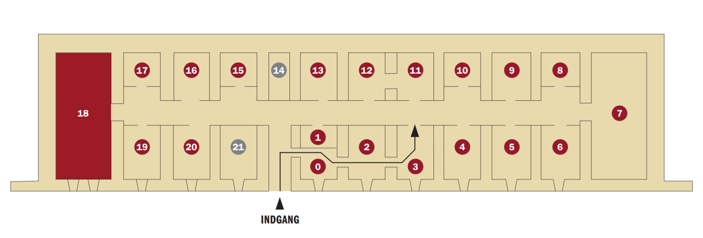 Oversigtskort over Mosede Fort, Rum 18 er markeret.
