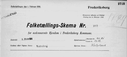 Folketællings-skema for Frederiksberg kommune med Dr. Helphands navn