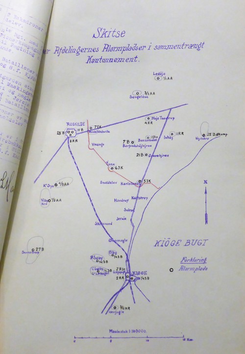 Alarmpladser for enhederne i Tunestyrken marts 1917 ved sammentrængt kantonnement