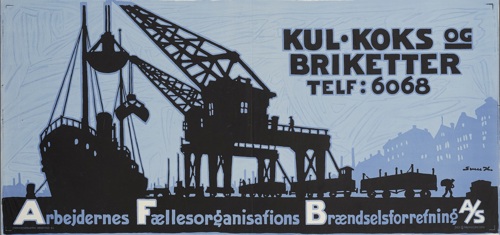 Reklameplakat for Arbejdernes Fællesorganisations Brændselsforretning