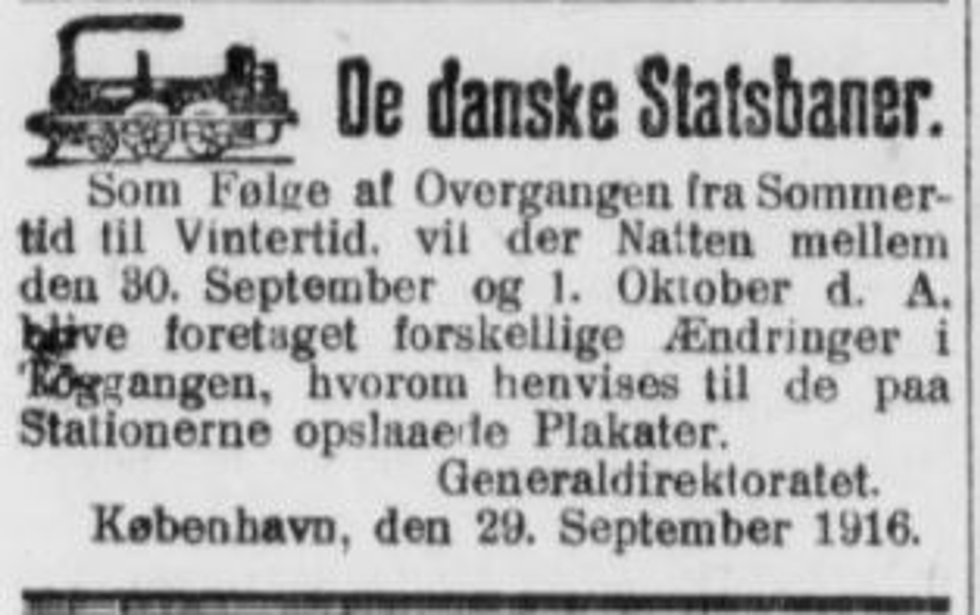 Togplanerne ved overgang til vintertid 1916