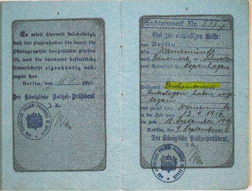 Side i Dr. Helphands tyske rejsepas